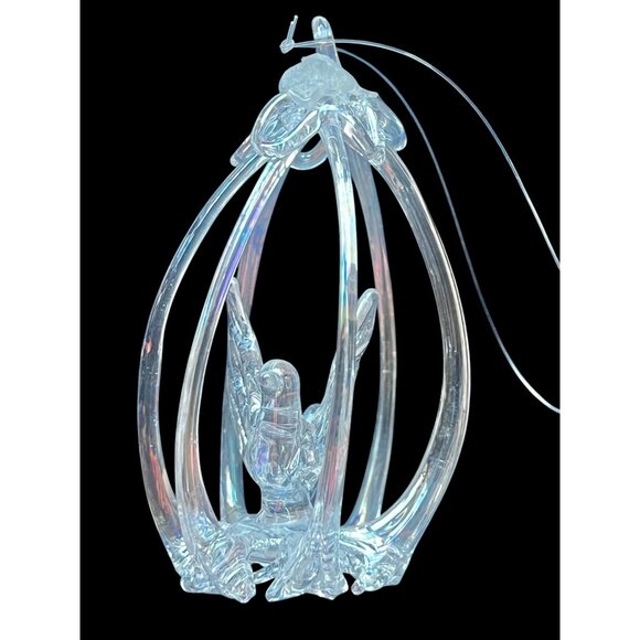 Spun Glass Ornament Set Of 4: Star Candleholder Nativity & Birdcage - Picture 4 of 10